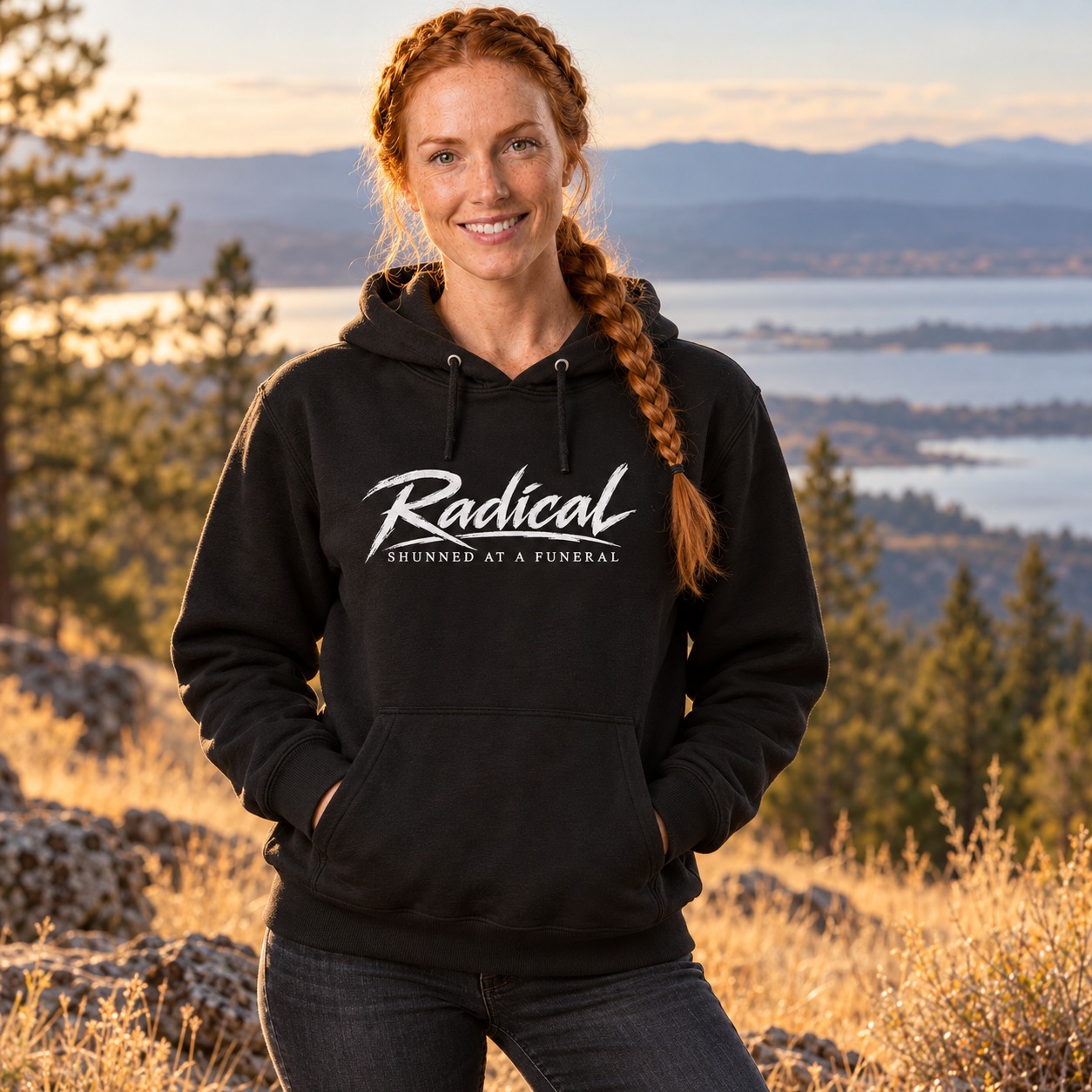 Madison wearing the Radical hoodie in Southern Oregon